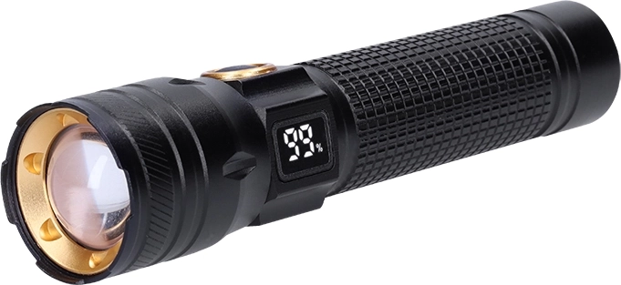 Solight rechargeable LED pocket flashlight with display 200 lm, zoom, Li-Ion