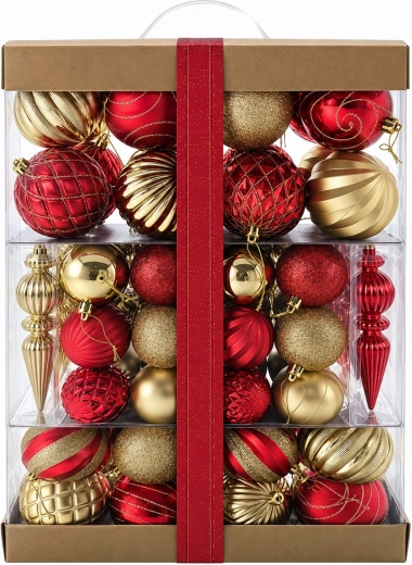 Set glänzender, bruchsicherer Weihnachtskugeln und Weihnachtsornamente – 72 Stück