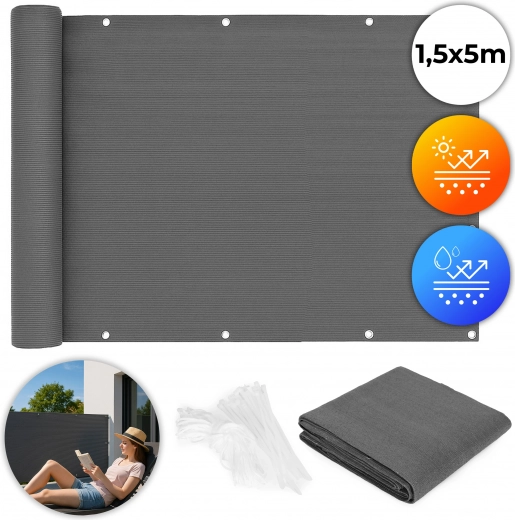 Balcony Shading Net with Mounting Accessories Grey MultiGarden