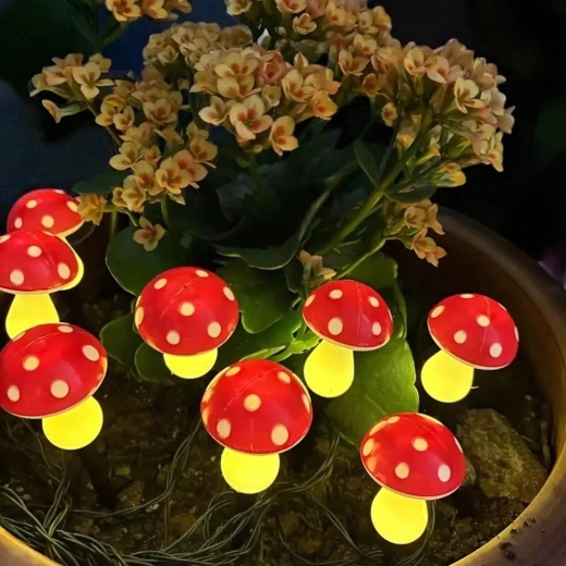 Solar Garden LED Mushroom Lights, 8 pcs, 5.5 m