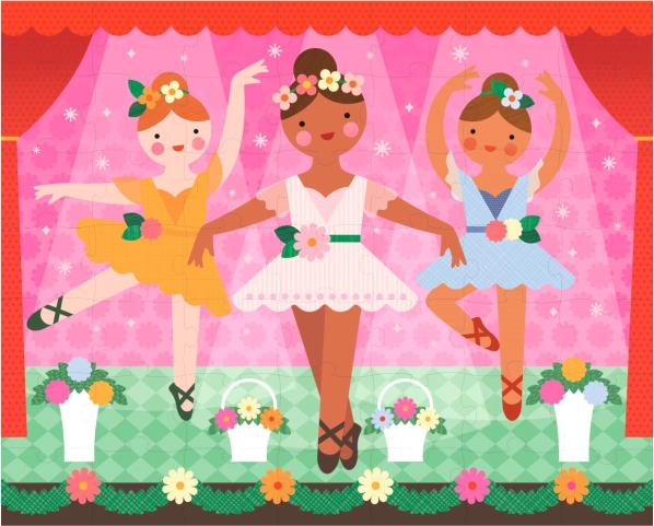 Dubbelzijdige puzzel ballerina’s 2-in-1 PETIT COLLAGE, 49 stukjes