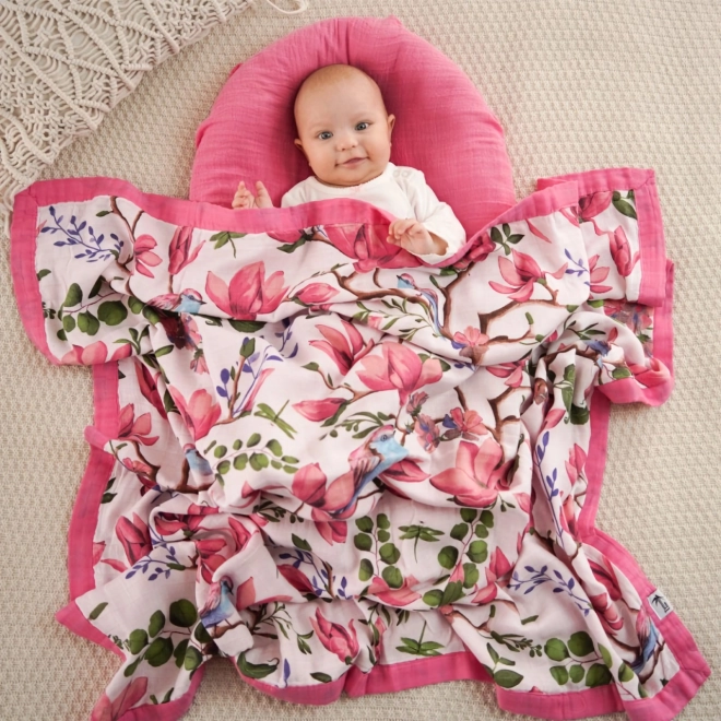 Bamboo Muslin Blanket Magnolia Lovebirds 106x106 cm