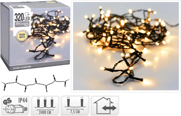 Guirlande lumineuse LED de Noël d’extérieur 24 m (320 LED) blanc chaud