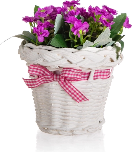 Artificial purple flower in rattan basket 14 cm