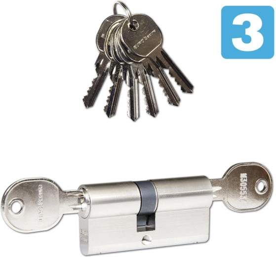 Cylindre de sécurité 30/35 avec embrayage d’urgence, 6 clés, nickel mat RICHTER