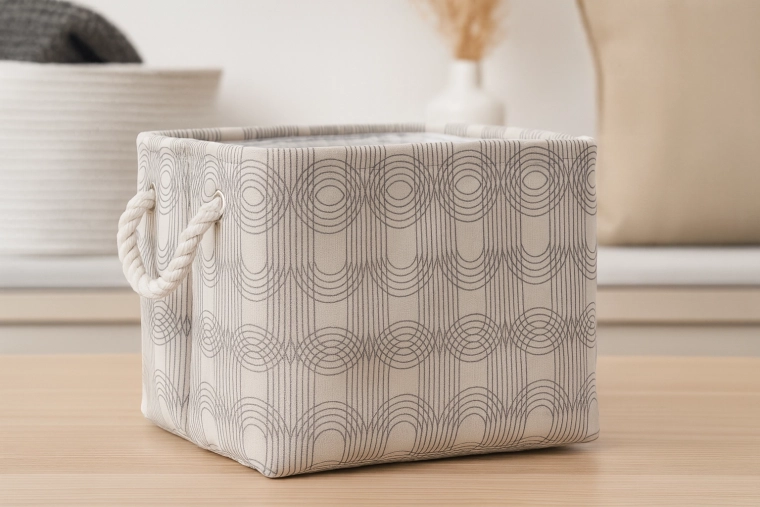 Textiele vierkante opbergmand met geometrisch patroon 26 × 26 × 22 cm