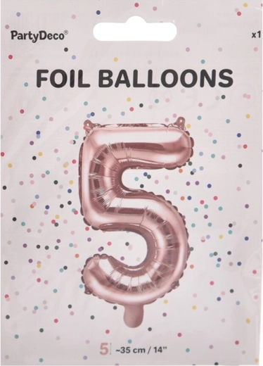 Folienballon Zahl 5, perlrosa, 35 cm
