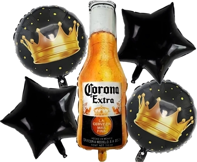 Corona Birthday Balloon Set – Beer Bottle and Crowns (5 pcs)