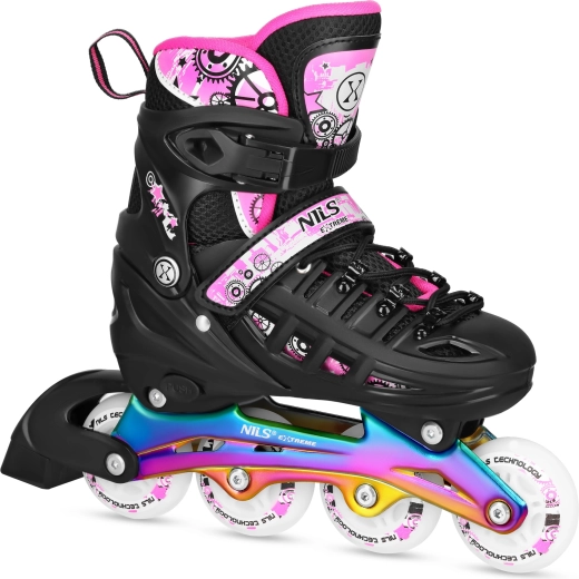 Kinder skates 4-in-1 NILS Extreme regenboog/roze – S (31-34)