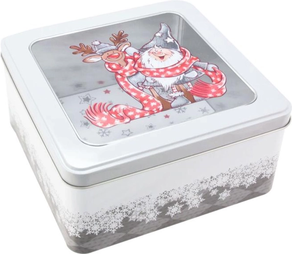 Boîte en métal pour biscuits de Noël Santa 18 × 18 × 8,6 cm