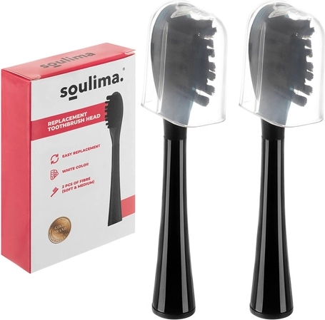 Replacement heads for SOULIMA X800 sonic toothbrush, black, soft + medium, 2 pcs