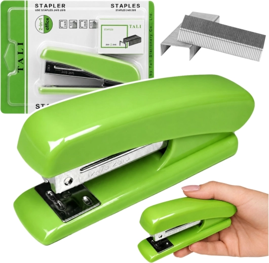 Agrafeuse de bureau verte pour agrafes 24/6 et 26/6 avec agrafes - 1 pièce
