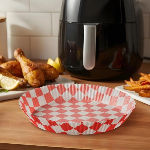 Papier cuisson pour friteuse à air chaud, à carreaux, rond, 23 cm, 50 pièces