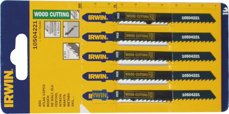 Jeu de lames de scie sauteuse IRWIN HCS T111C pour bois et plastique, 100 mm (5 pcs)