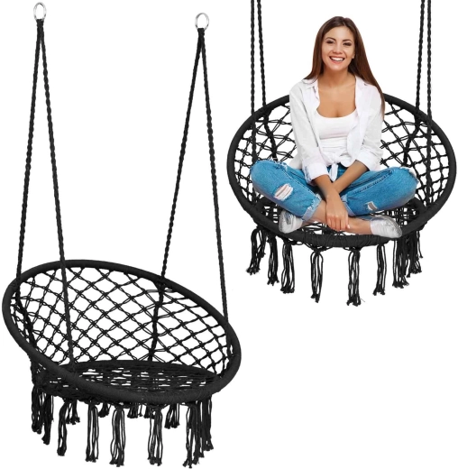 Fauteuil suspendu boho à bascule, noir