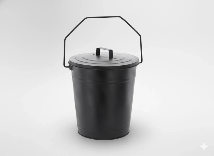 Seau à cendres en métal avec couvercle 21/27 cm, hauteur 36 cm