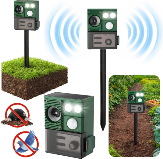 Zonne-energie ultrasone dierenverjager met PIR-sensor en LED