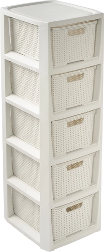 Rattan-Standregal mit 5 Schubladen, 80 cm