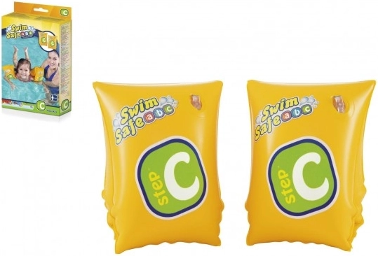 Opblaasbare Swim Safe zwembandjes geel 2 kamers 25x15 cm in doos 12x19,5 cm voor 3-6 jaar