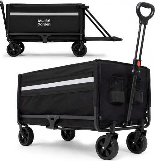 Chariot de transport de jardin pliable MultiGarden 120 l avec poches et housse de protection, gris