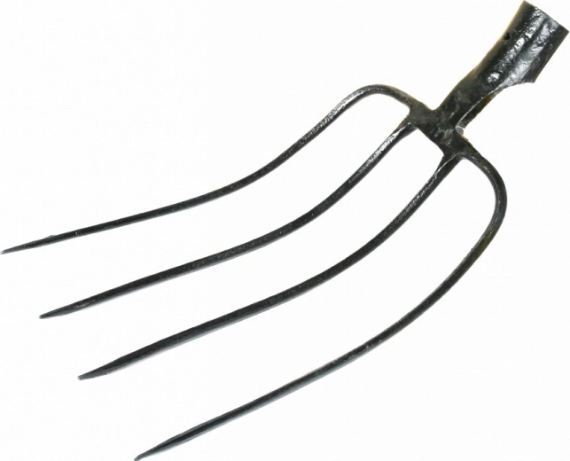 Gesmede vork met 4 tanden zonder steel