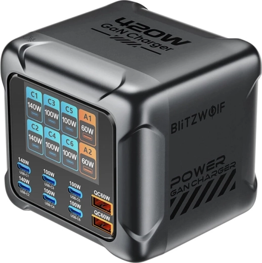 Station de charge Blitzwolf GaN 420 W avec 8 ports