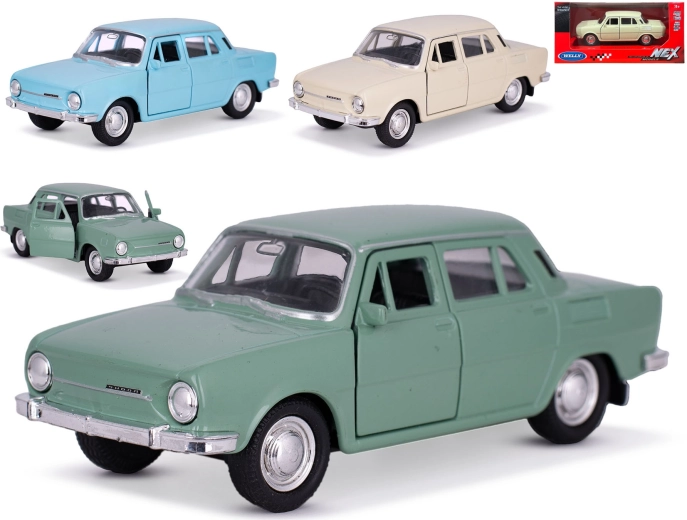 Metallmodellauto Škoda 100 Welly 1:34–39 mit Rückzugsmotor