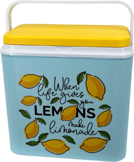 Tourist cooler bag 24 l Lemonade, light blue with yellow lid and white handle