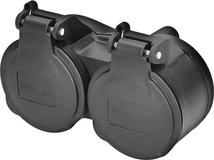 Solight dubbele contactdoos voor vochtige omgevingen IP44 zwart
