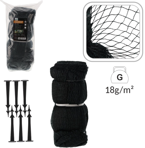 Filet de protection anti-oiseaux 10 × 15 m avec 20 piquets en plastique