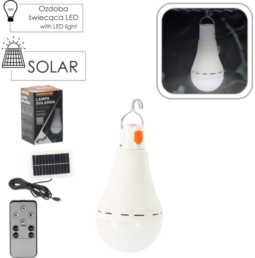 Solar Hanging LED Bulb 12 W, Cool White, 7.6 × 7.6 × 14.6 cm