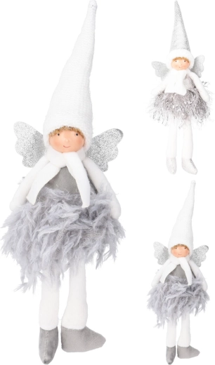 Kerstdecoratie engel 40 cm – wit en zilver, mix van soorten