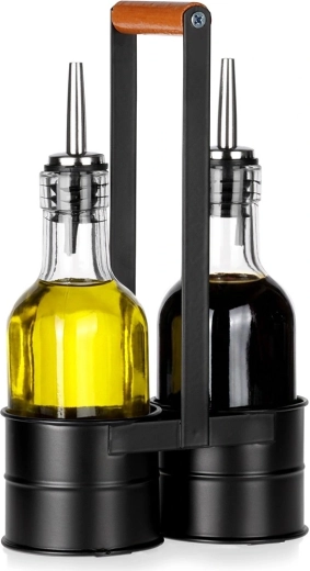 Ensemble de bouteilles en verre pour huile et vinaigre avec support 2×150 ml