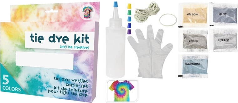 Tie-Dye-Set für Textilien – Farbmix 5 g (5 Stk.) mit Zubehör