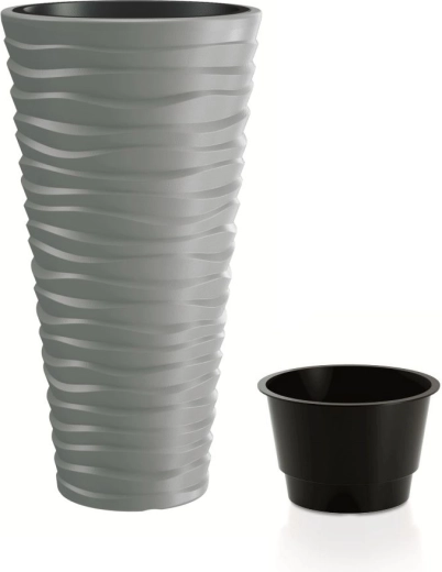 Cache-pot Prosperplast Sand Slim pierre grise 29,6 cm