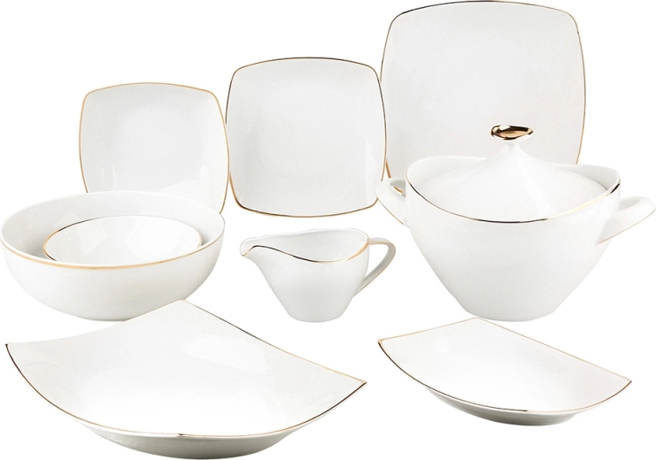 Service de table MariaPaula Moderna carré avec décor doré – 24 pièces pour 6 personnes