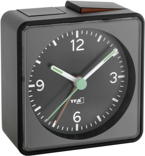TFA PUSH analoge wekker met stil uurwerk, zwart