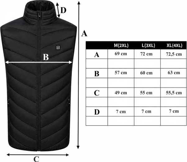 Heated unisex USB vest, size L - 1 piece