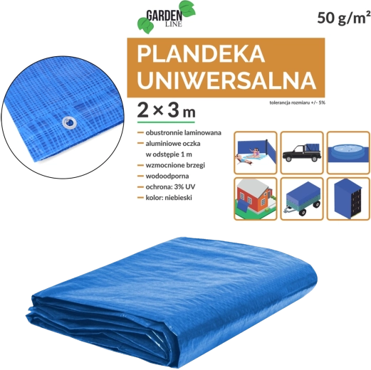 Universeel blauw zeil 2 × 3 m, 50 gsm, UV-bescherming
