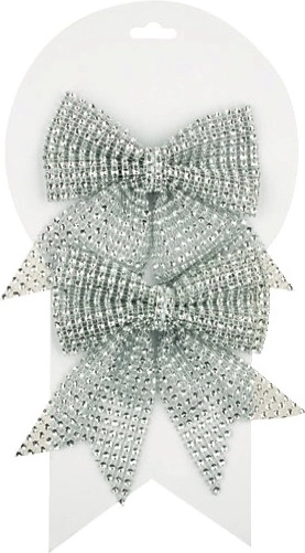 Nœuds de Noël argentés avec strass, 12 cm, 2 pièces