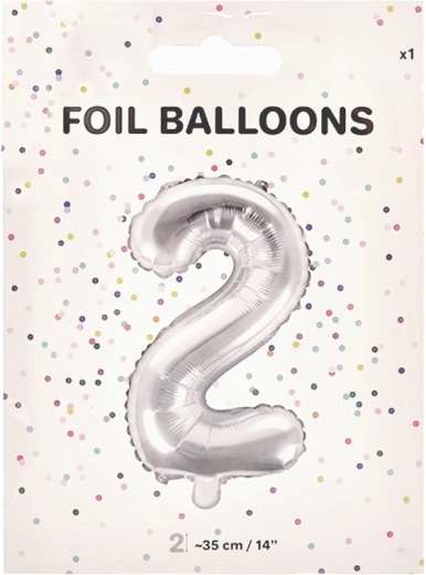 Ballon en aluminium chiffre 2 argenté 35 cm