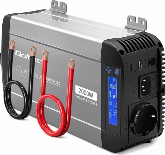 Qoltec spanningsomvormer met zuivere sinus 12 V naar 230 V 1000/2000 W met UPS bypass