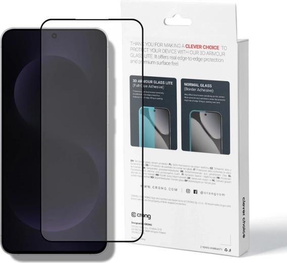Crong 3D Armour Glass Lite 3D tempered glass Full Glue with black frame for Samsung Galaxy A37/A36/A57/A56/S25FE - 1 piece