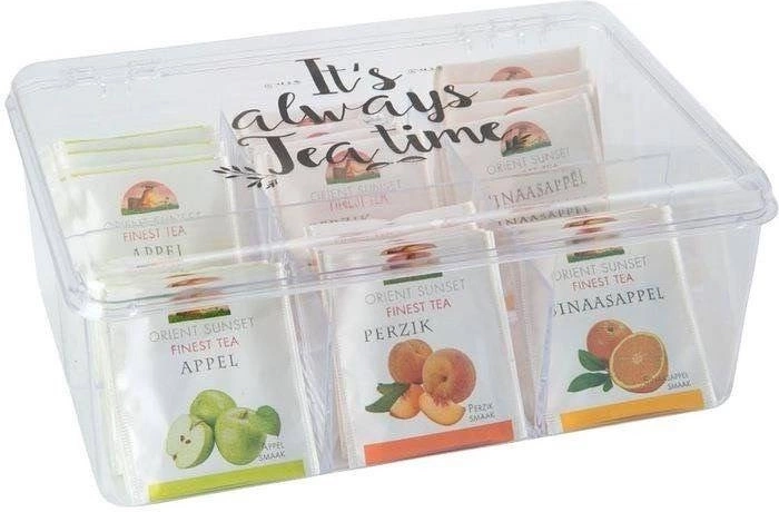 Organiseur pour sachets de thé 21,5 × 15 × 8,5 cm, 6 compartiments, transparent