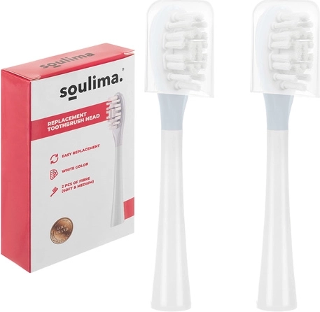 Replacement heads for SOULIMA X800 sonic toothbrush, white, soft + medium, 2 pcs