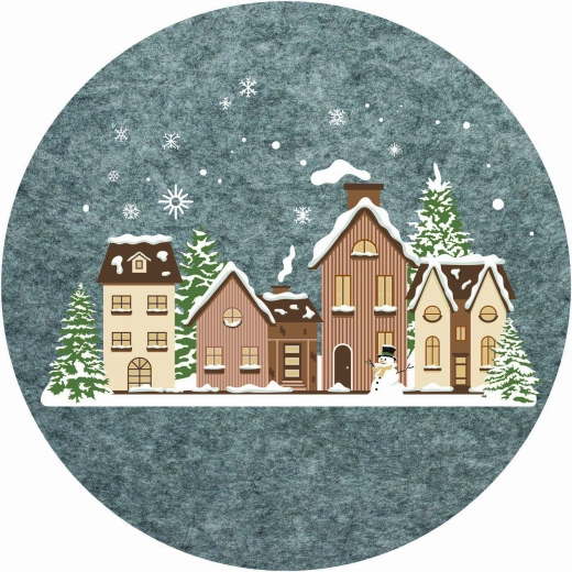 Kerstvilten placemat met besneeuwde huisjes 30 cm