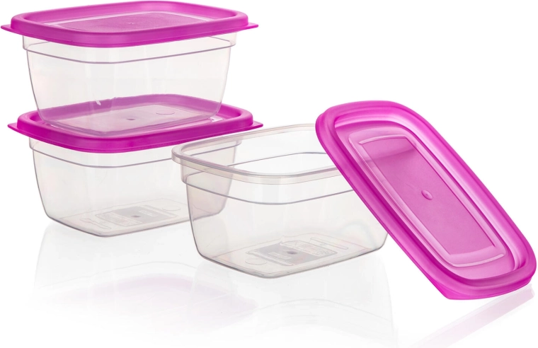 Set van 3 kunststof voedselbakjes 0,55 l – roze