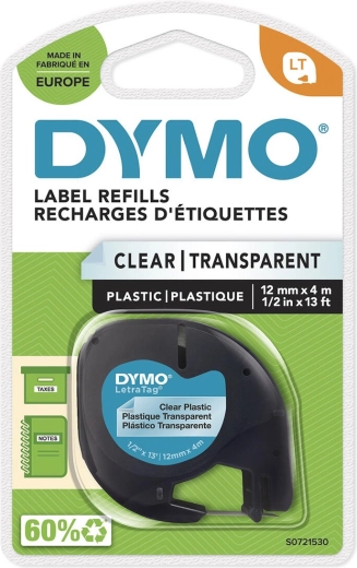 DYMO LetraTag tape 12 mm x 4 m, transparante kunststof