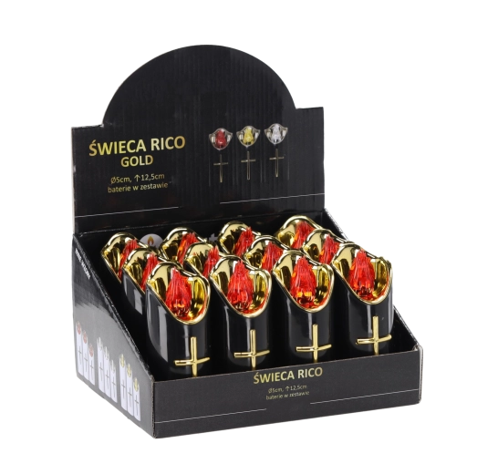 LED-kaars Rico 12,5 cm zwart en goud met rode vlam