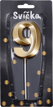 Gold party candle - number 9